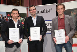 Kategorie Investigation: Michael Nikbakhsk ("Profil), Florian Klenk ("Falter") und Andreas Schnauder ("Standard").